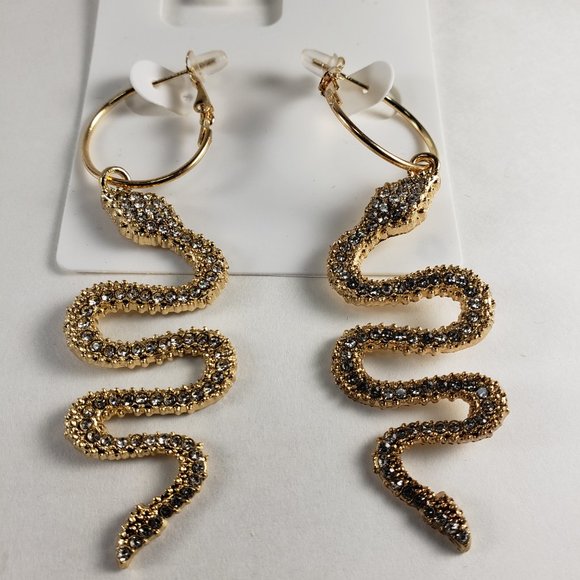 Rue21 Jewelry - Rue 21 Gold toned snake & Rhinestone Drop Earrings